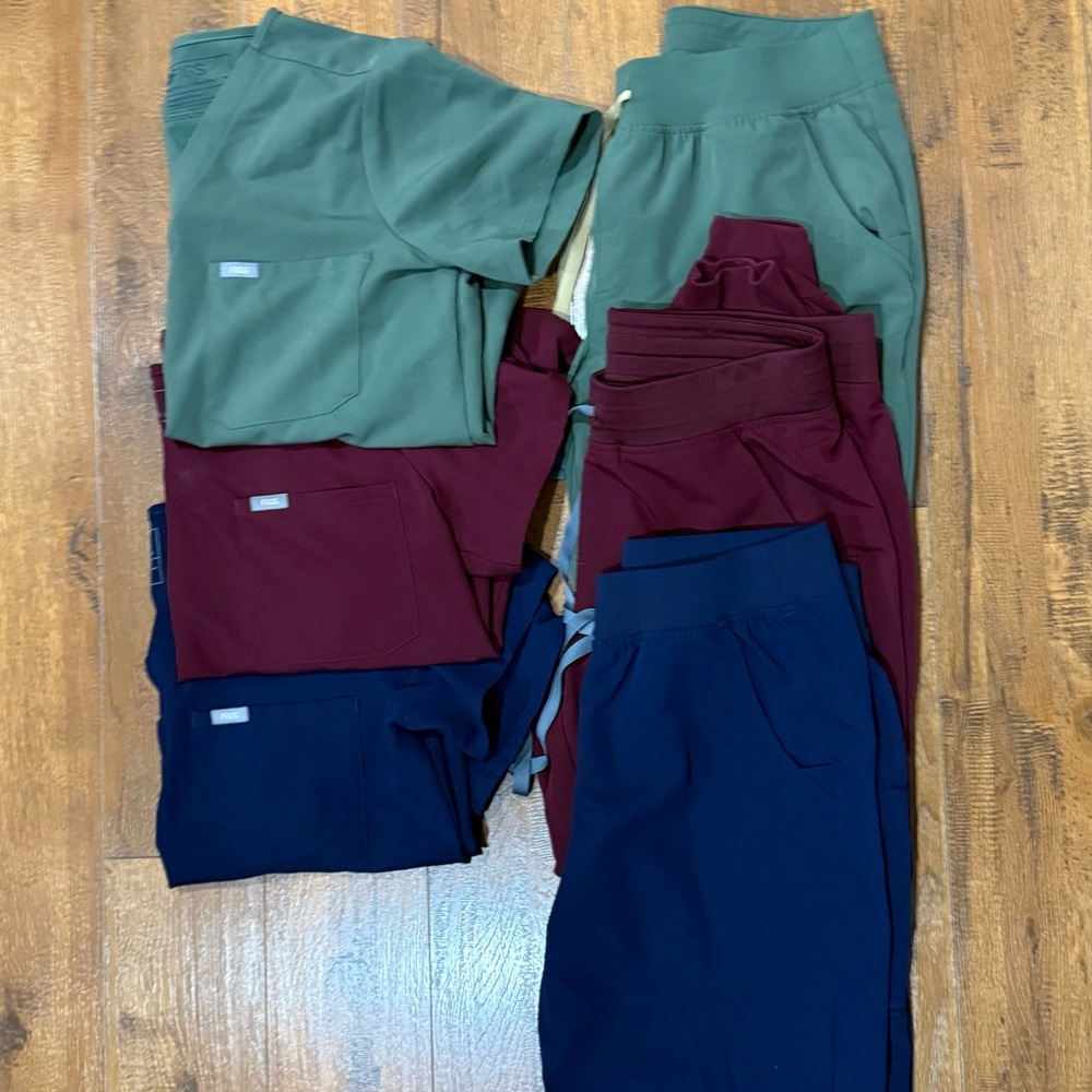Figs scrub sets. Lot of 3, Moss, Burgundy, and Navy